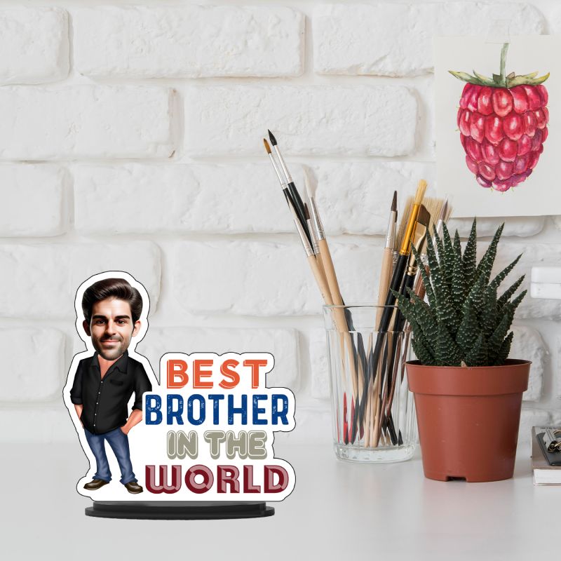 Personalized Caricature Photo Frame Best Gift For Birthday Gift for Brother, Sister Character Caricature Photo Frame Unique Design Gift for Raksha Bandhan (Best Brother In The World)